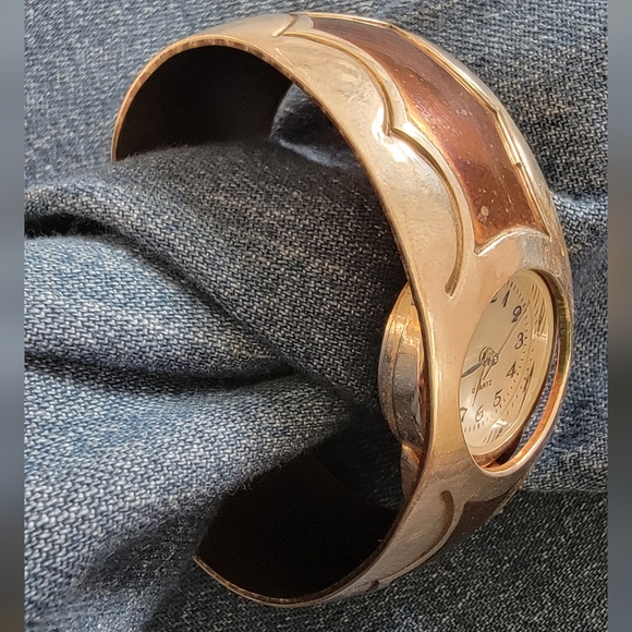 Sterling and copper bracelet watch. Works but needs battery. Marked sterling. - Picture 2 of 6